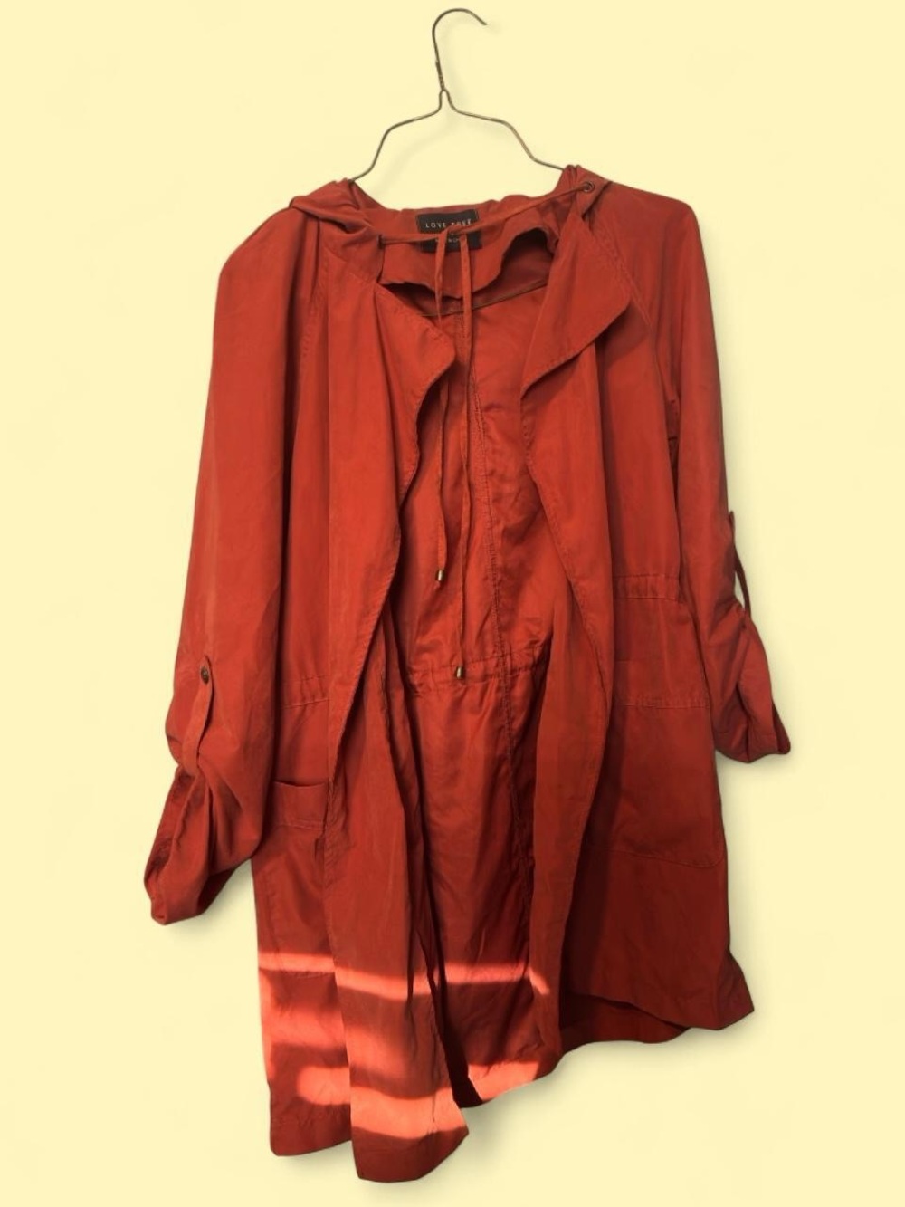 Love Tree Rust Red Lightweight Hooded Trench Coat